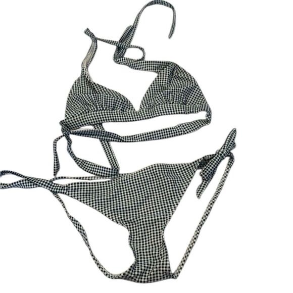 Ingear szM (runs small) blue & white checked 2 piece bikini GUC no bra inserts - Picture 1 of 10